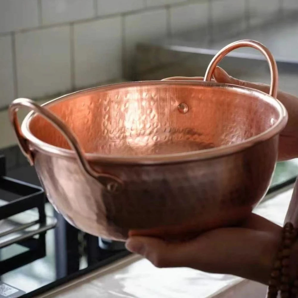 Olla de cobre vintage, olla de comida para acampar, utensilio de cocina, estofado de macarrão y estofado, textura de martillo hecha a mano, olla de mano de 20 cm