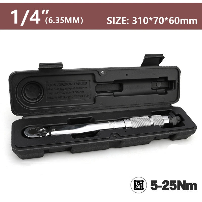 1/2 3/8 1/4 Torque Wrench, Square Drive, High Precision Adjustable Ratchet Wrench, Professional Automotive Tool for Bicycle