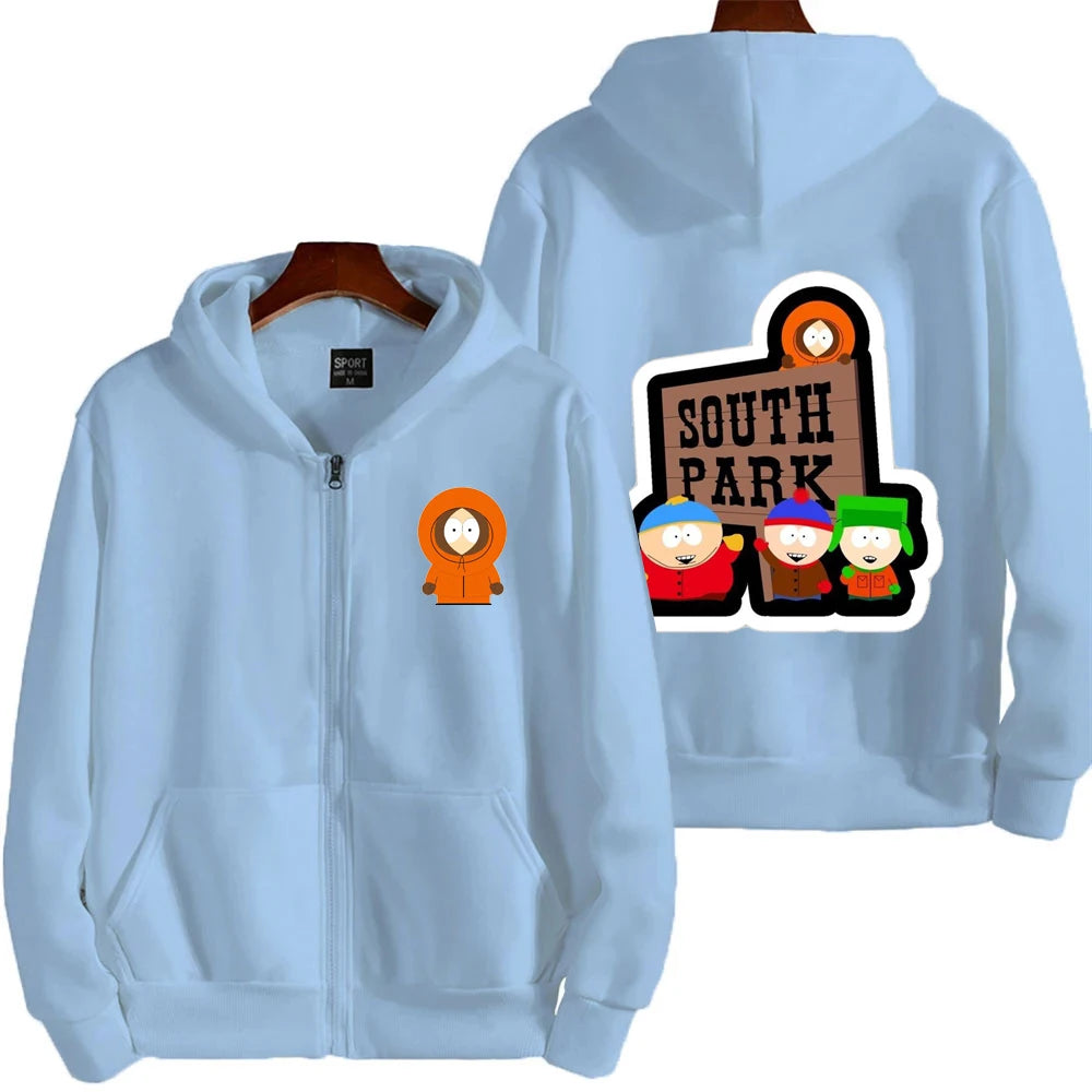 2025 nueva moda South Park dibujos animados Anime hombres Sudadera con capucha Otoño/Invierno mujeres cremallera sudadera pareja abrigo