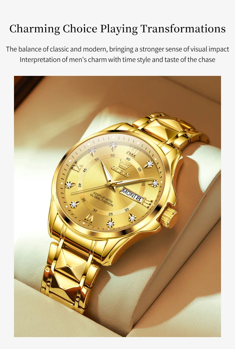 OLEVS, reloj de cuarzo Original superior para parejas, reloj de lujo con esfera de diamante a escala romana para hombres y mujeres, reloj de mano resistente al agua con correa de rombos