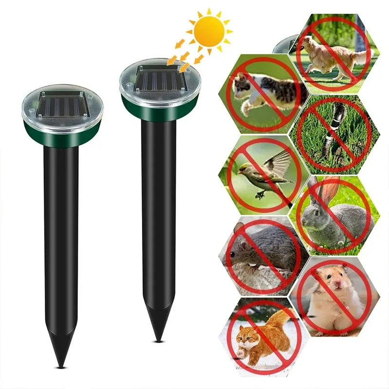 Ahuyentador Solar Ultrasónico de Roedores y Topos – IP44, LED, Pack x4