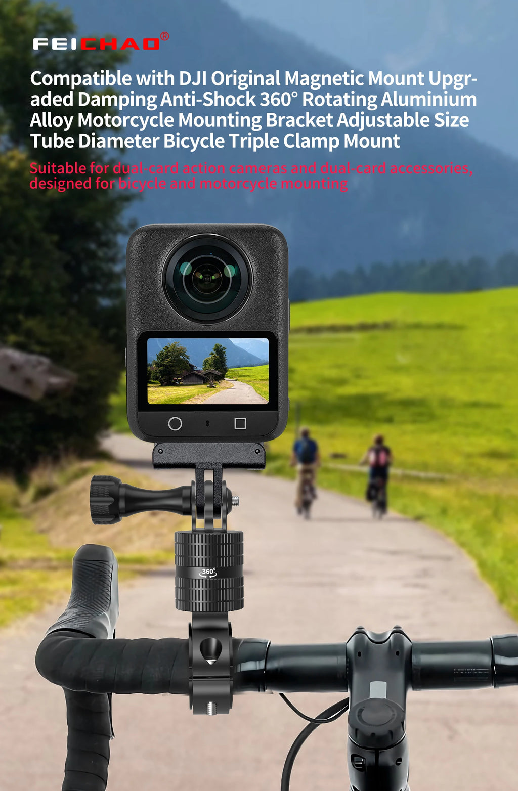 Soporte de Cámara para Manubrio de Bicicleta 360° – Magnético, Aluminio, para DJI OSMO y GoPro