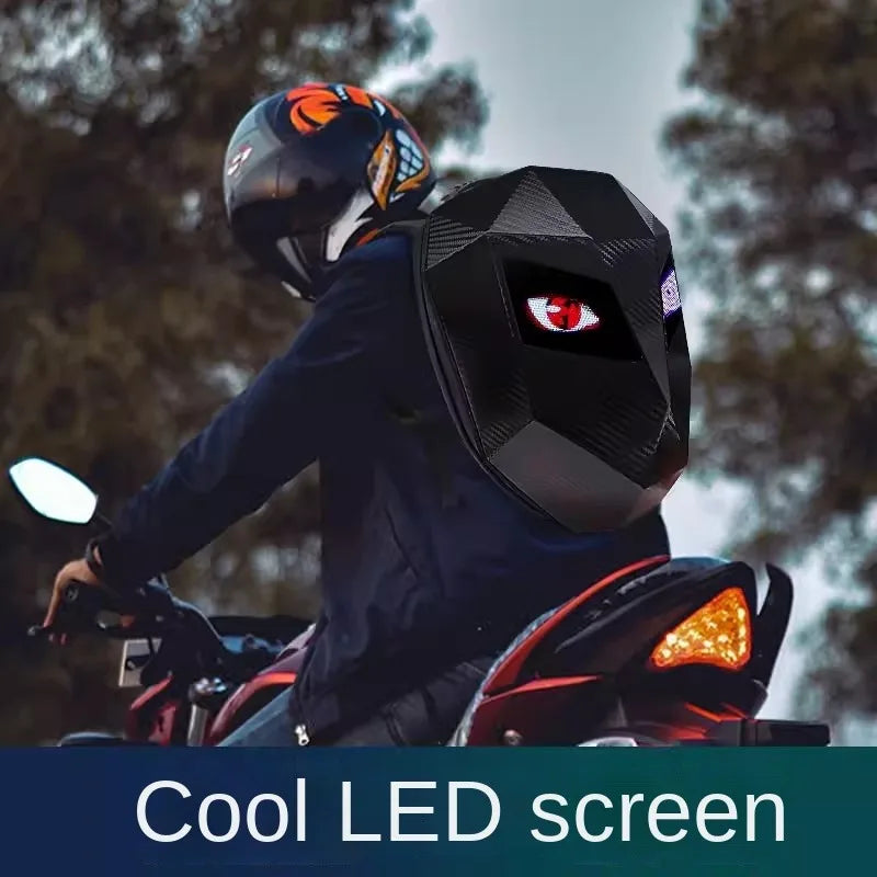 Mochila LED para Motociclistas con Ojos Brillantes, Textura de Fibra de Carbono, Casco, Mochila Escolar, Mochila para Portátil de Moto