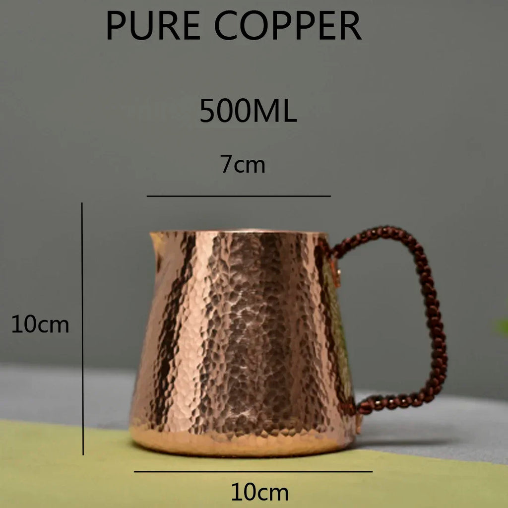 Jarra para Latte de cobre puro de 500ml, jarra para leche, ollas de agua, hervidores, martillo, vajilla artesanal para bebidas