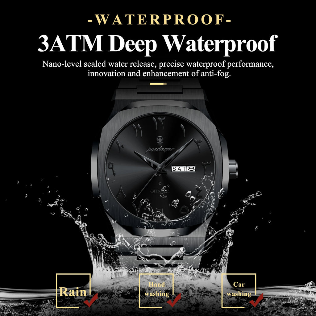 Reloj militar POEDAGAR para hombre, resistente al agua, calendario semanal de lujo, reloj de pulsera para hombre, relojes de cuarzo de acero inoxidable a la moda para hombre