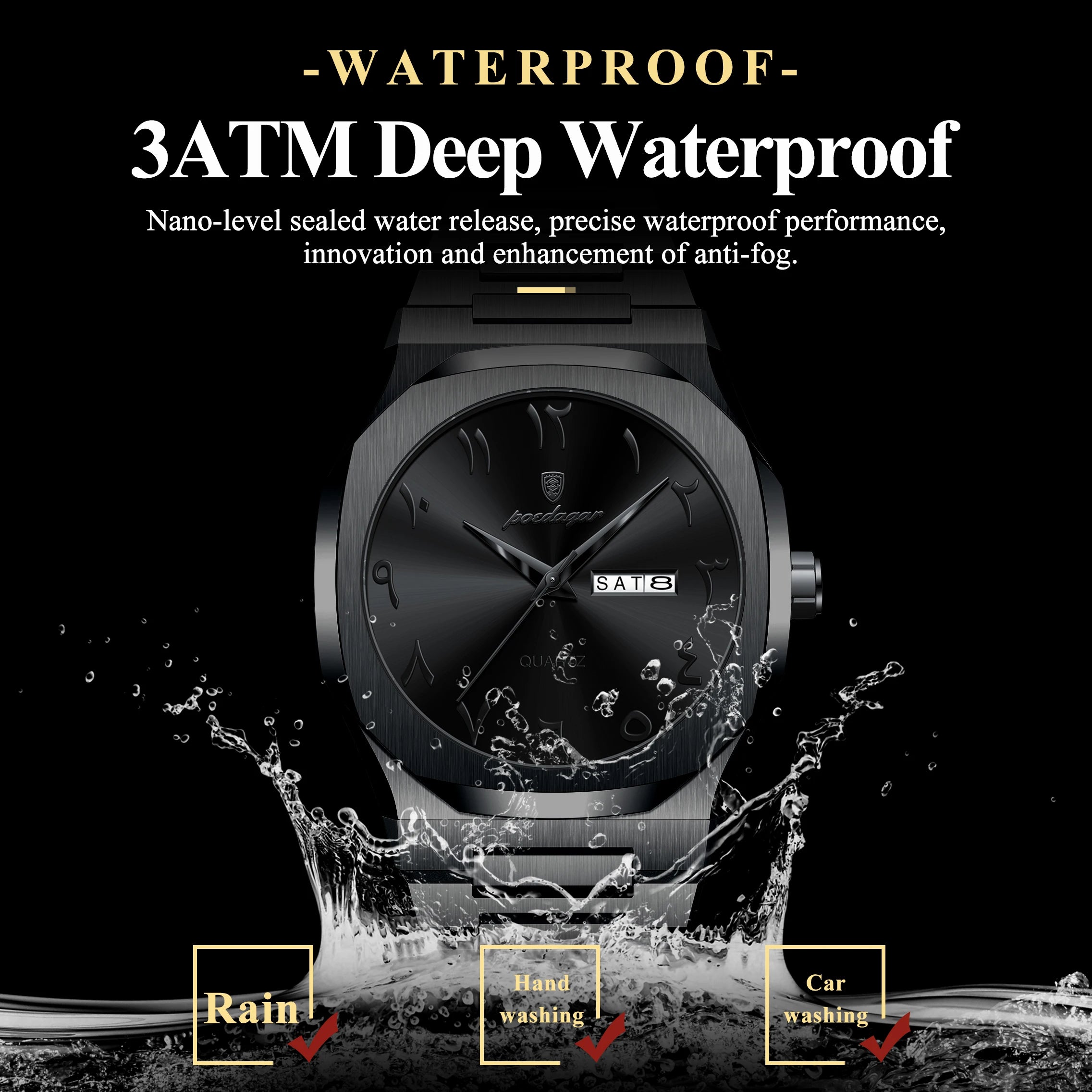 Reloj militar POEDAGAR para hombre, resistente al agua, calendario semanal de lujo, reloj de pulsera para hombre, relojes de cuarzo de acero inoxidable a la moda para hombre