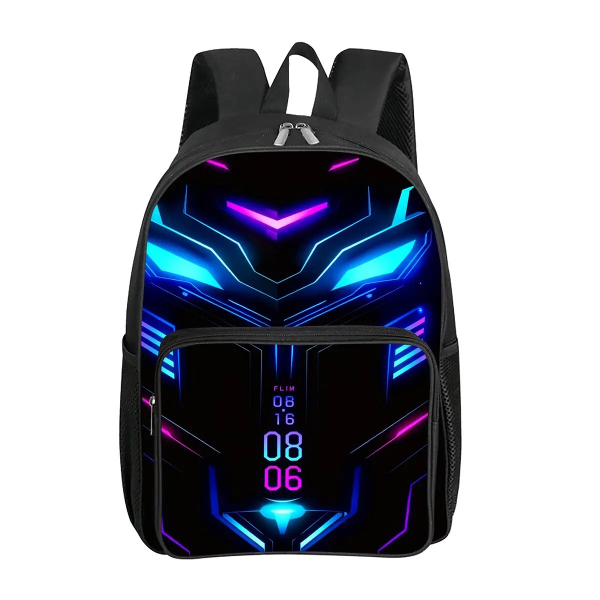 Mochila con bolsillo frontal cuadrado con estampado de robots mecánicos para niños y niñas, los mejores regalos, mochila escolar de dibujos animados plana 2D para niños
