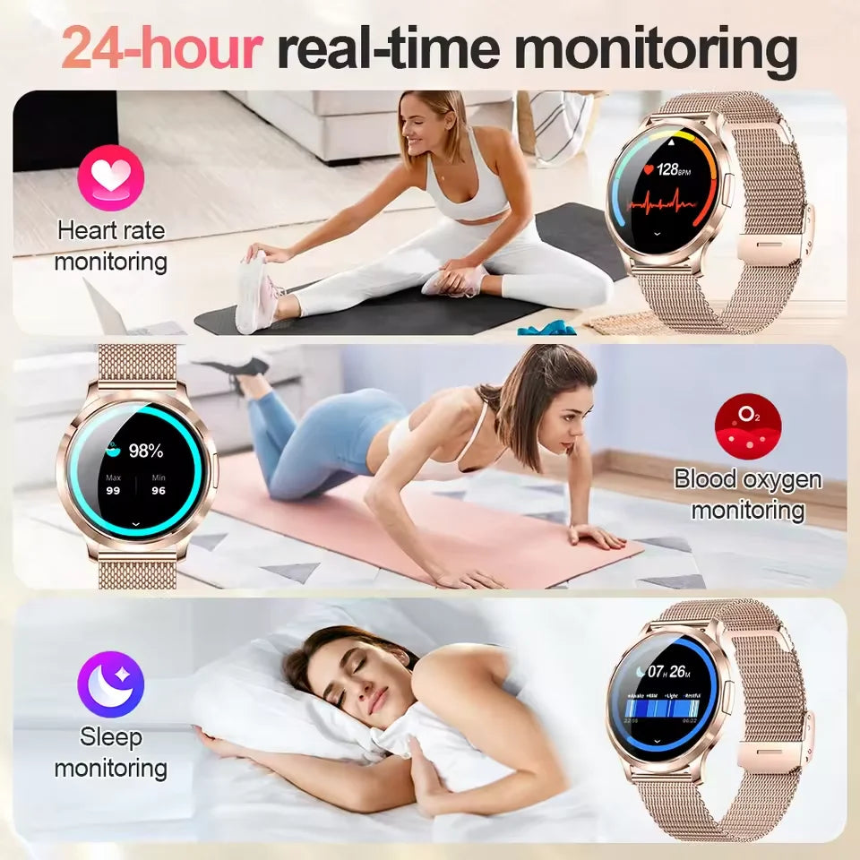 Nuevo reloj inteligente para mujer 1,32 "AMOLED pantalla completamente táctil Bluetooth llamada presión arterial IP68 impermeable NFC 7,3mm pulsera ultrafina