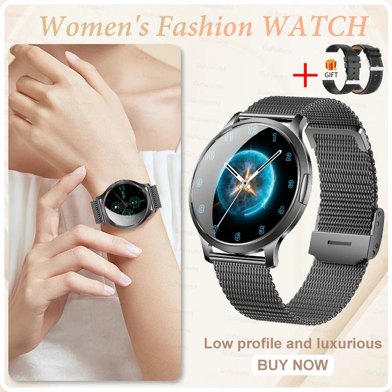 Nuevo reloj inteligente para mujer 1,32 "AMOLED pantalla completamente táctil Bluetooth llamada presión arterial IP68 impermeable NFC 7,3mm pulsera ultrafina