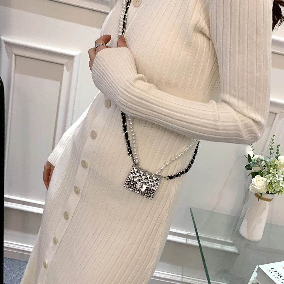 Mini bolsos de cena para mujer, caja pequeña de metal a la moda, bolso de hombro con cadena de perlas de diseñador, accesorios de ropa, bolso cruzado