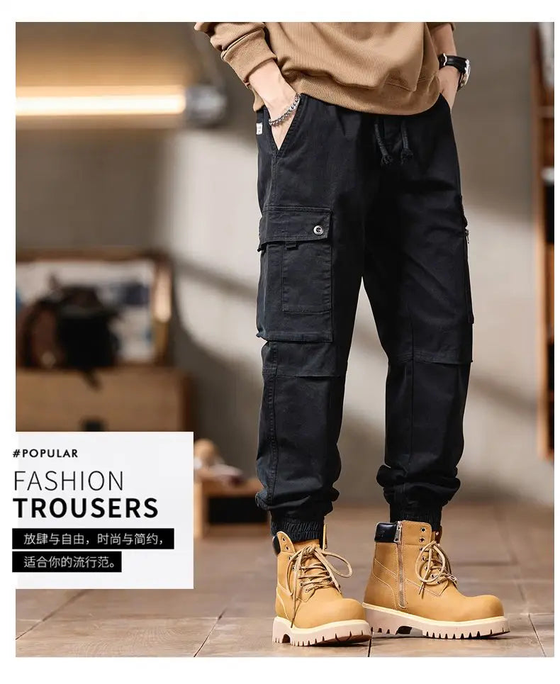 Pantalones Cargo avanzados para hombre, pantalones informales de marca a la moda para motocicleta, pantalones rectos ajustados elásticos multibolsectos para Otoño e Invierno para hombre
