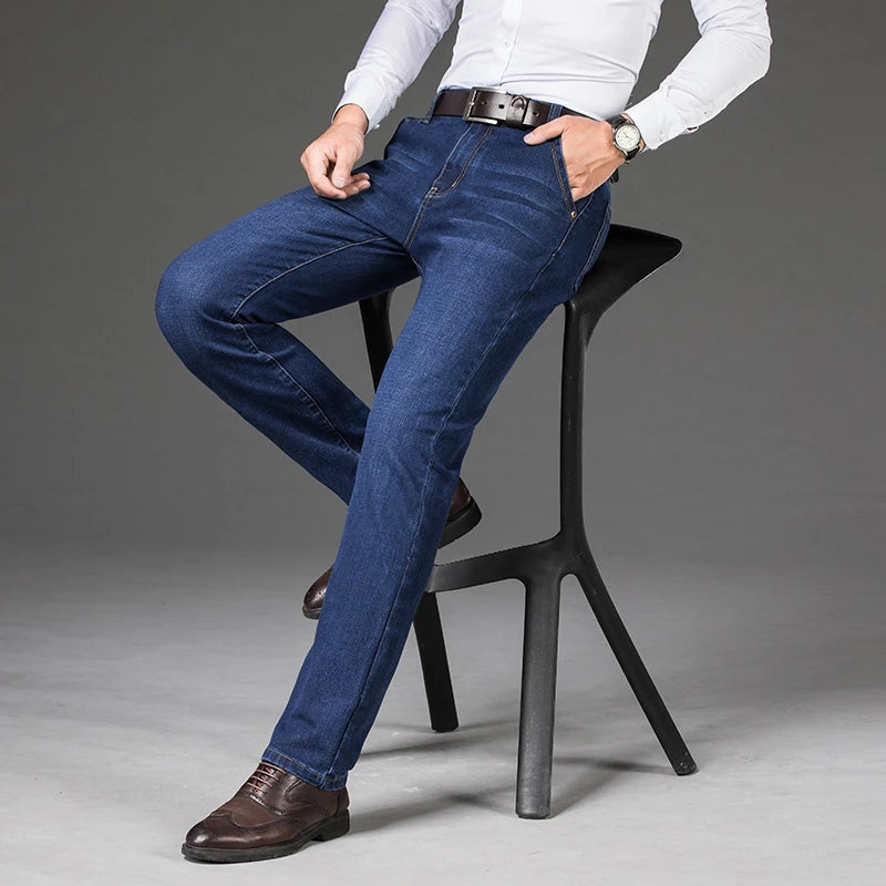 Pantalones vaqueros cálidos para hombre, pantalones de lana gruesos y cálidos para invierno, pantalones vaqueros informales holgados y rectos de talla grande 44 46 48, pantalones clásicos