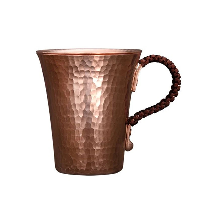 Taza de café y tapa de cerveza de cobre puro, taza de leche con disco, mango tejido Retro hecho a mano, vasos para beber de 350ml, regalos para parejas