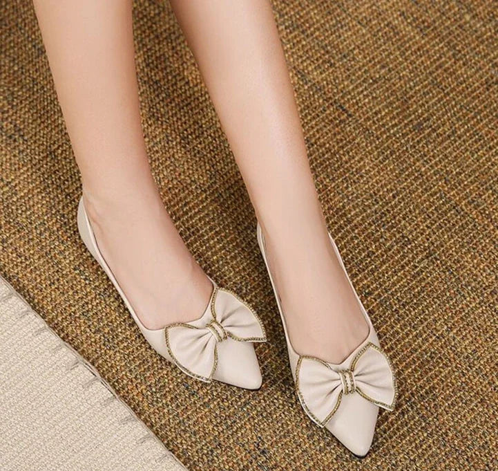 Zapatos planos con punta puntiaguda y lazo para mujer, calzado de oficina con tacón en promoción, estilo coreano, Popular, para vacaciones, Social, calzado para mujer joven