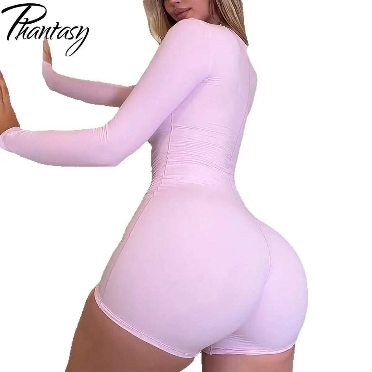 Mono Rosa Fantasía para Mujer, Mono Sexy de Manga Larga, Pantalón de Yoga, Estilo Deportivo, Mono Corto Ajustado, Ropa de Mujer