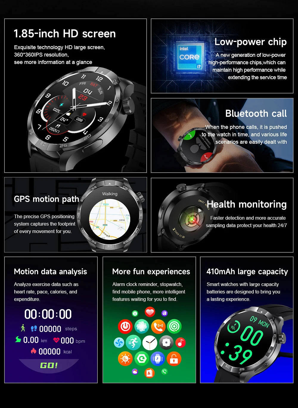 Smartwatch Deportivo con GPS y Brújula – AMOLED 1.85", NFC, IP68, Bluetooth 5.3, 14 Días de Batería