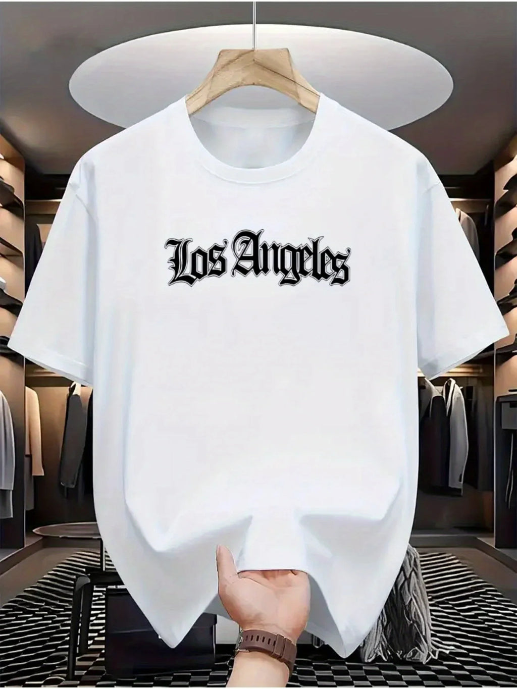 Camiseta deportiva holgada informal a la moda de algodón 100% de verano para hombre, camiseta de manga corta con estampado de letras de Los Ángeles y cuello redondo