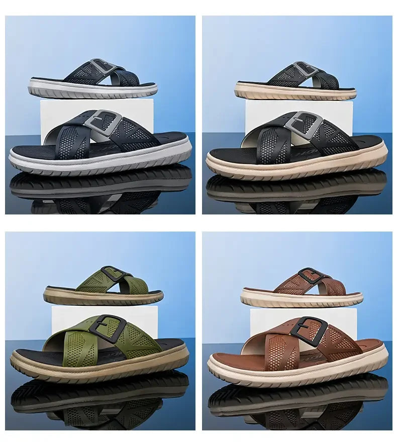Chanclas transpirables de verano para hombre, zapatillas ligeras de secado rápido, cómodas chanclas para interiores y exteriores, zapatos de playa impermeables