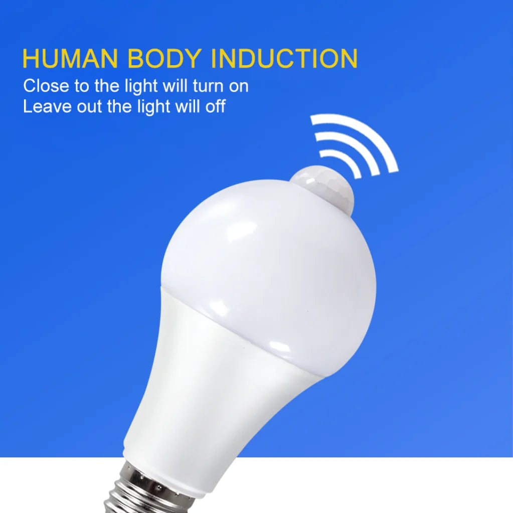 Bombilla LED con Sensor de movimiento E27, 9W, 12W, 18W, 20W, lámpara LED con Sensor PIR, luz nocturna de encendido/apagado automático para iluminación de estacionamiento del hogar, 110V, 220V