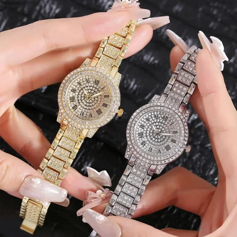 Reloj de Moda para Hombre y Mujer con Brillantes, Reloj de Cuarzo con Números Estilo Hip Hop, Reloj de Pulsera Elegante con Diamantes Completos, Regalo para Amigos y Parejas