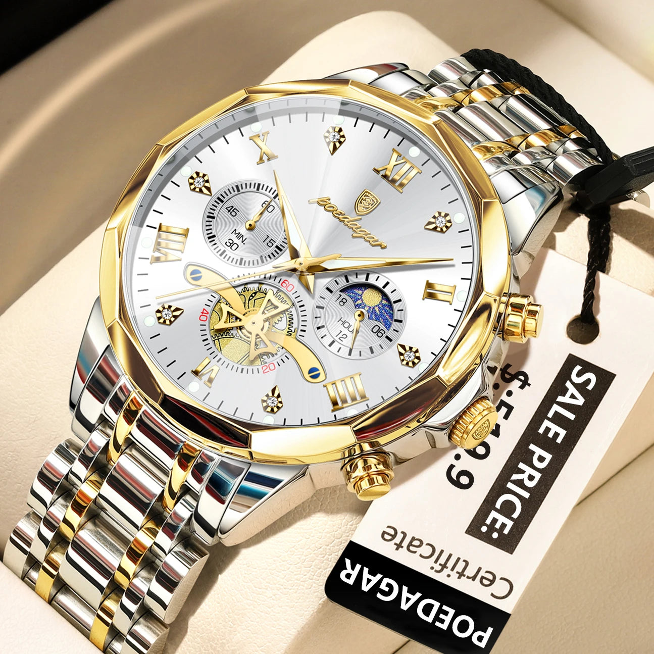 Reloj POEDAGAR de lujo para hombre, Reloj de pulsera Original resistente al agua con cronógrafo luminoso para hombre, relojes de cuarzo de acero inoxidable para hombre