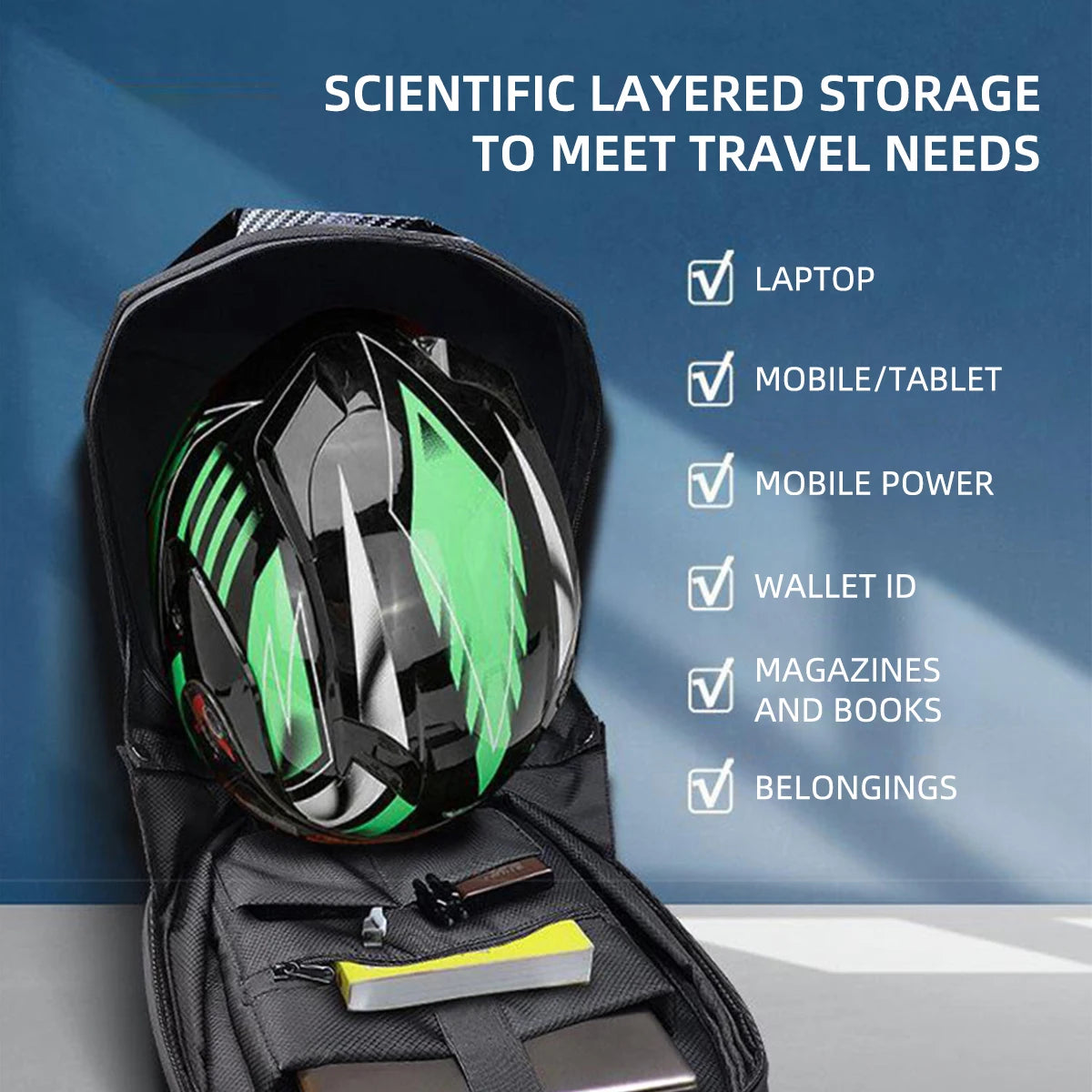 Mochila LED para motociclista, diseño de ojos brillantes, textura de fibra de carbono, casco, locomotora, mochila escolar, mochila para ordenador portátil de Moto
