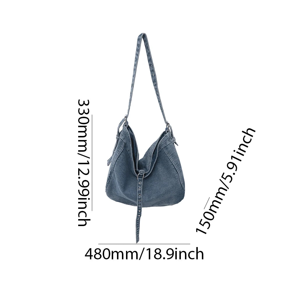 Bolso cruzado de mezclilla para mujer, bolso de hombro de gran capacidad, correa ajustable, bolso Vintage, bolsos de mensajero informales con múltiples bolsillos