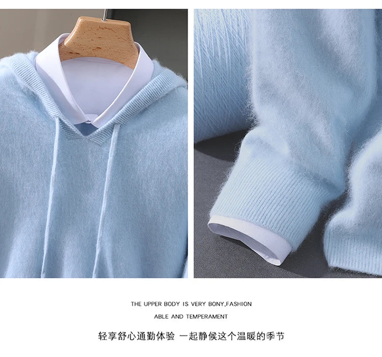 Jersey nuevo para hombre, suéter de cachemira de visón 100%, suéter informal de punto de negocios para otoño e invierno, suéter con capucha y cuello redondo para hombre, mangas completas