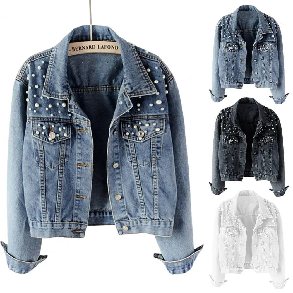 Chaqueta vaquera de un solo pecho para mujer, resistente al desgaste, estilo clásico, talla grande