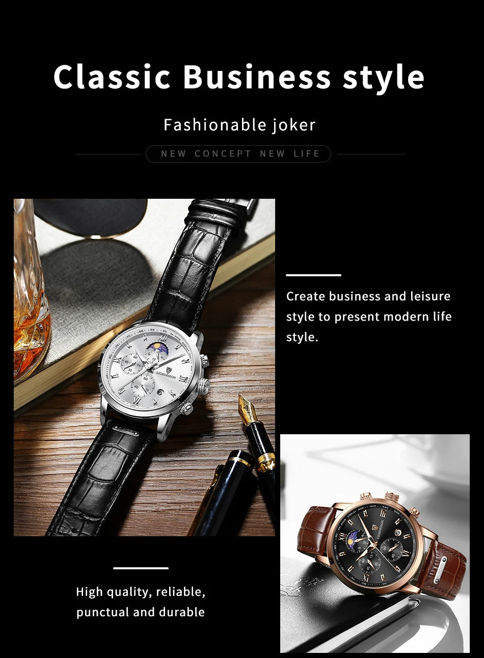Nuevos relojes para hombre LIGE, marca superior, reloj de pulsera de lujo para hombre, reloj de cuarzo de cuero, reloj deportivo resistente al agua para hombre, reloj Masculino + caja