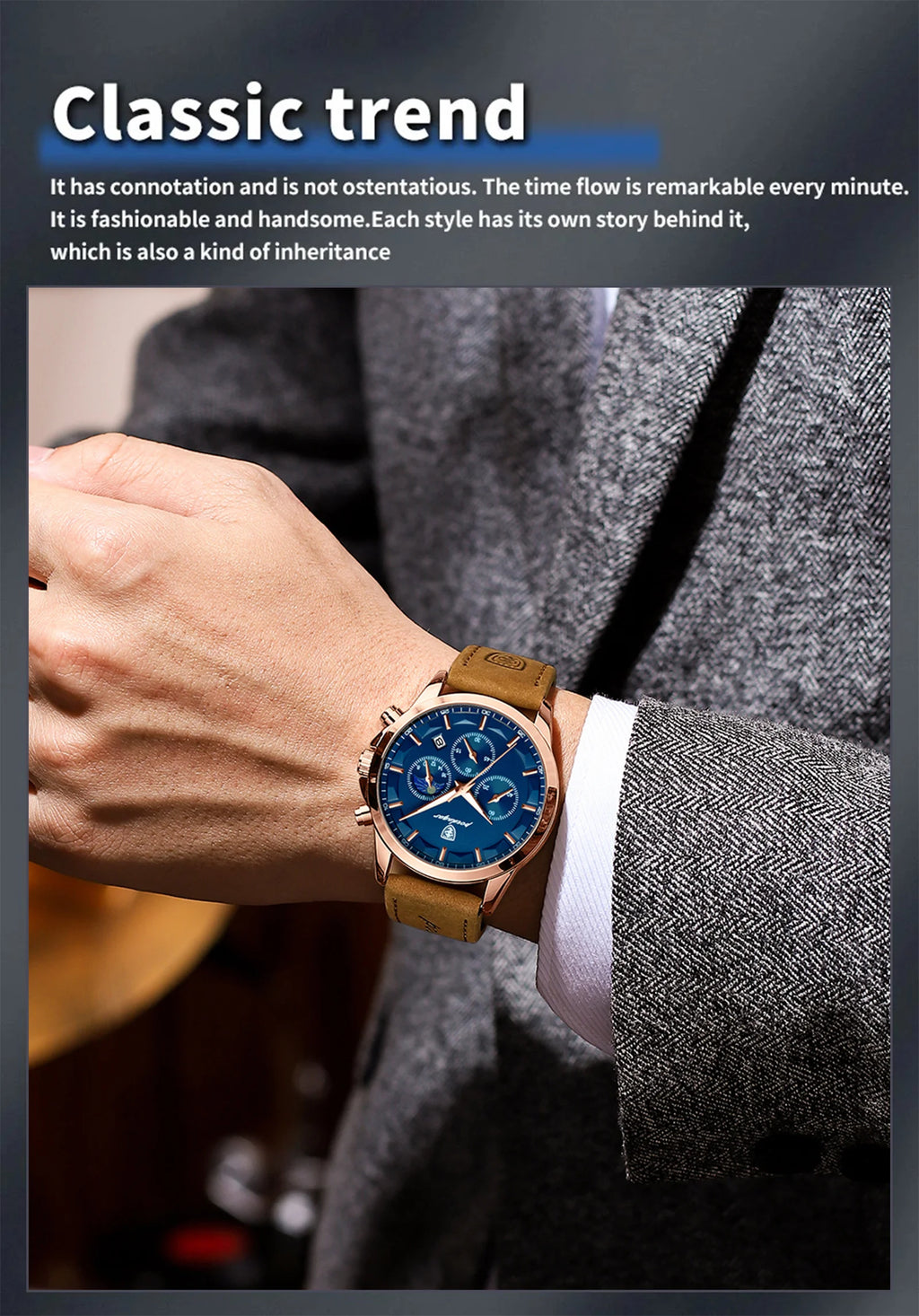 POEDAGAR, reloj deportivo de cuarzo de lujo para hombre, cronógrafo resistente al agua, reloj de pulsera luminoso con fecha para hombre, relojes de cuero de negocios para hombre
