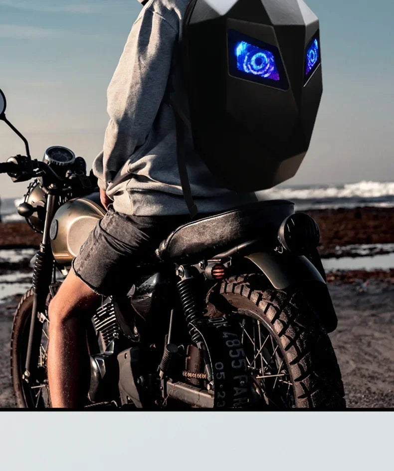 Mochila Para motocicleta Para hombre y mujer, aplicación de ojos Led, Control por Bluetooth, Editor DIY, portátil de 14 pulgadas, Mochilas Para Motocicletas, mochila F1