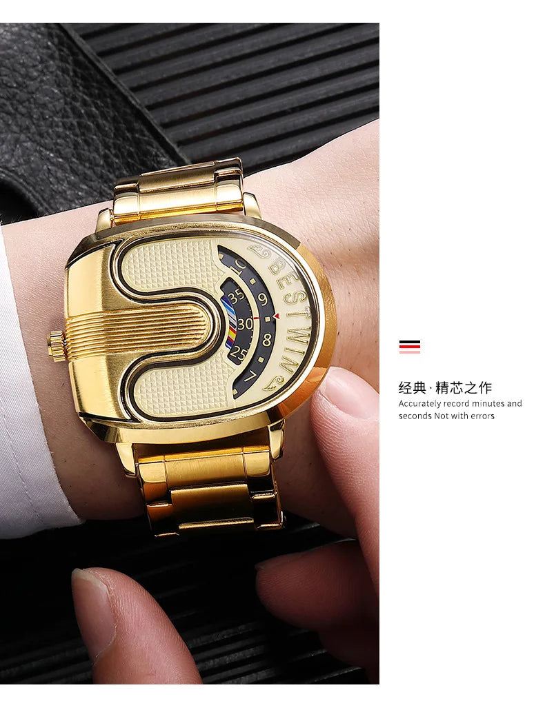 Relojes dorados de lujo para hombre, diseño único, banda de acero inoxidable, Dropship dorado, reloj masculino de alta calidad