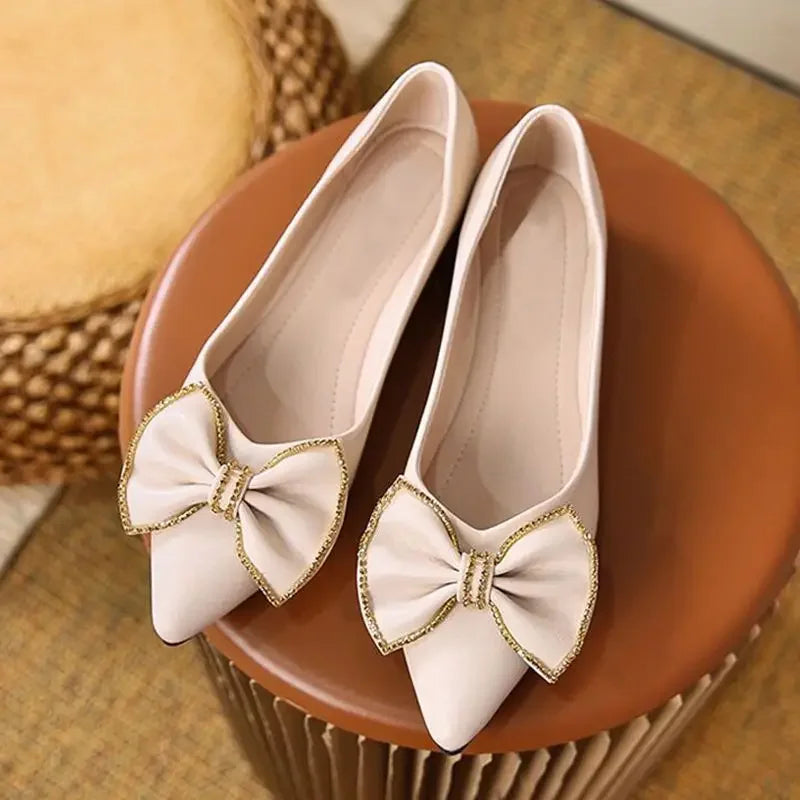 Zapatos planos con punta puntiaguda y lazo para mujer, calzado de oficina con tacón en promoción, estilo coreano, Popular, para vacaciones, Social, calzado para mujer joven