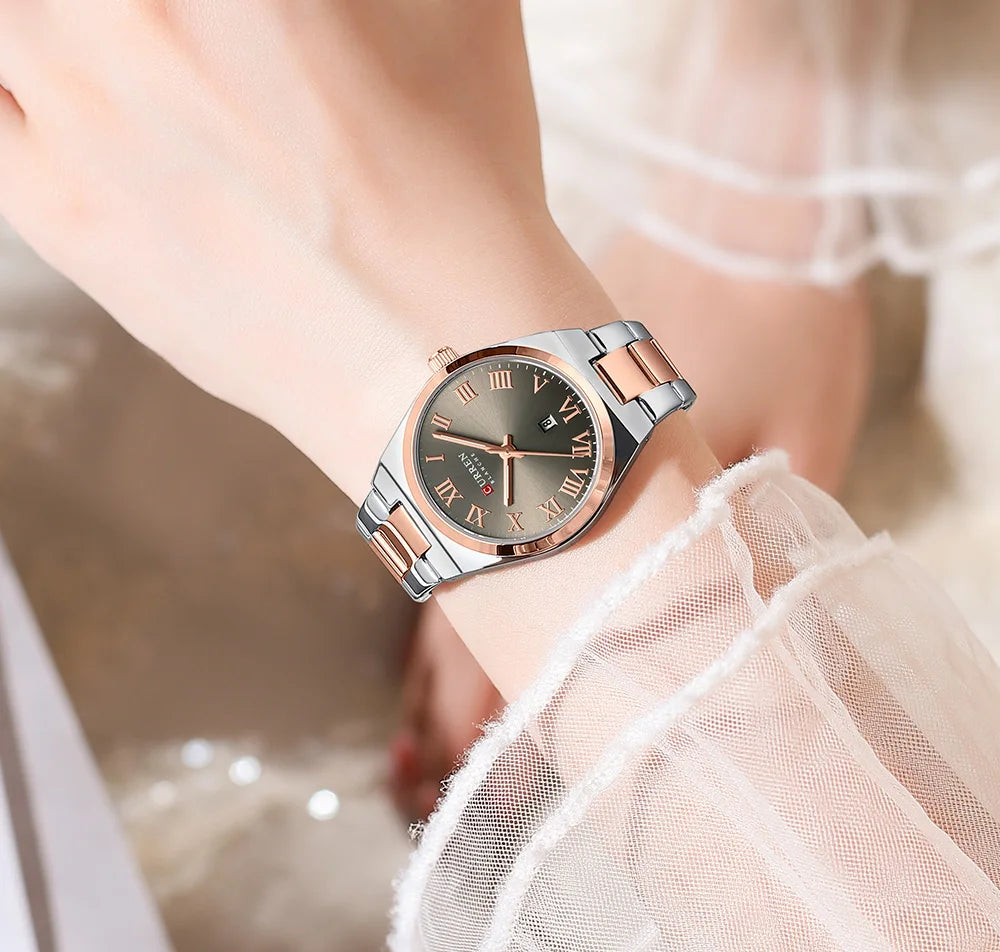 Relojes CURREN de lujo para mujer, relojes de pulsera de cuarzo de acero inoxidable informales a la moda para mujer, regalo para novia resistente al agua