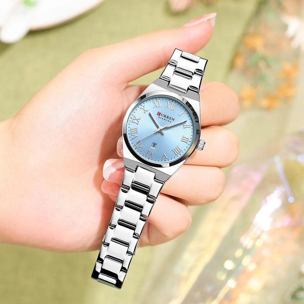 Relojes CURREN de lujo para mujer, relojes de pulsera de cuarzo de acero inoxidable informales a la moda para mujer, regalo para novia resistente al agua