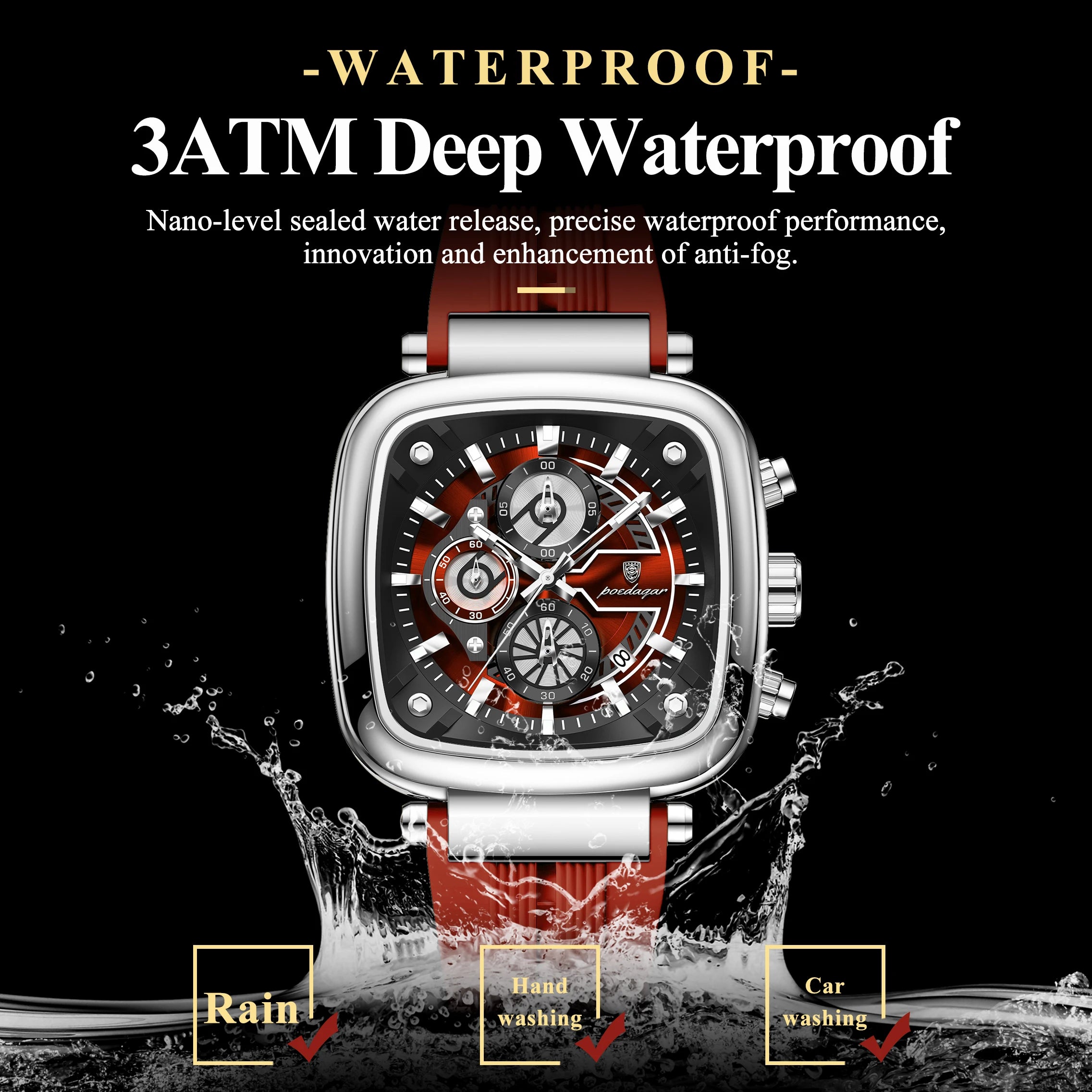 POEDAGAR Luxury Watch For Men Calendar Luminous Waterproof Man Clock Male Chronograph Silicone Sports Men's Quartz Watches Reloj