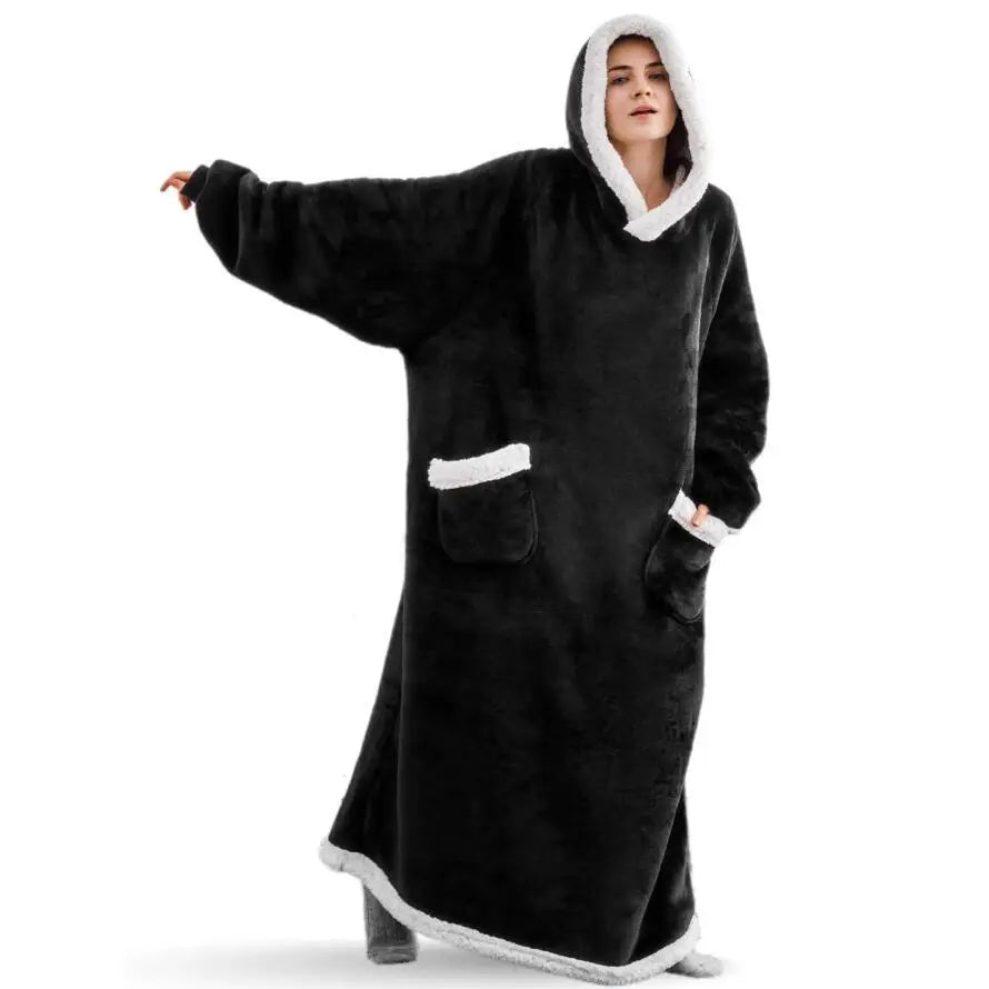 Sherpa Flannel Oversized Hoodie Blanket, Warm Winter Blanket with Sleeves, Hooded Sweatshirt, Oversized TV Blanket, Pullover
