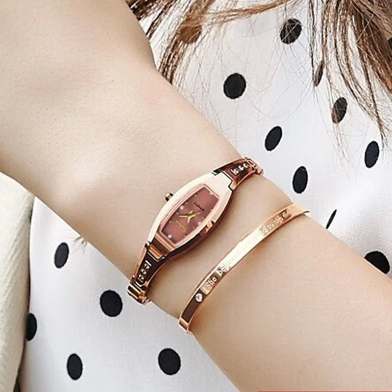 Watch for Women Small Ladies Wristwatches Golden Retro Vintage Steel Bracelet Watch Black Quartz Wristwatches Reloj Mujer