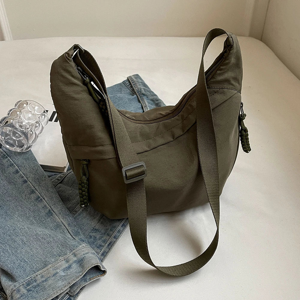 Bolso cruzado de media luna con múltiples bolsillos para mujer, bolsa de mensajero diaria de gran capacidad, correa ajustable, bolso Satchel Simple