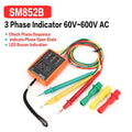 Probador de rotación de 3 fases SM852B, Detector de indicador de fase Digital, herramientas de prueba de voltaje de medidor de secuencia de fase de zumbador LED