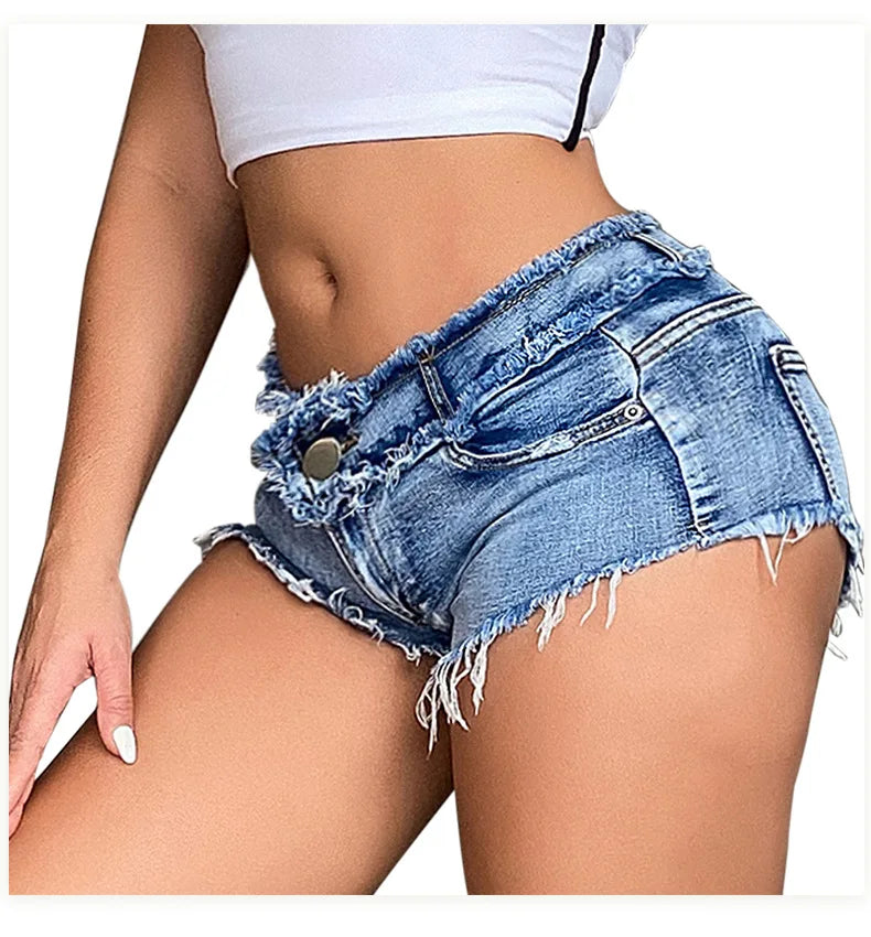 Pantalones Cortos elásticos con agujeros para Mujer, Vaqueros sexys De cintura baja, ropa De verano, 2022