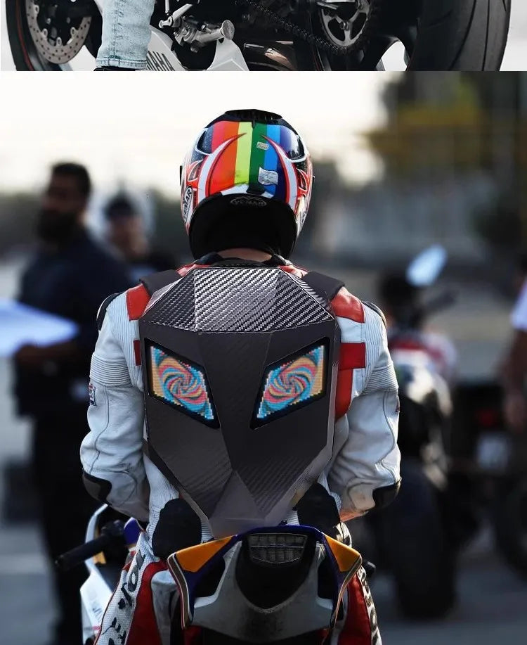 Mochila LED para Motociclistas con Ojos Brillantes, Textura de Fibra de Carbono, Casco, Mochila Escolar, Mochila para Portátil de Moto