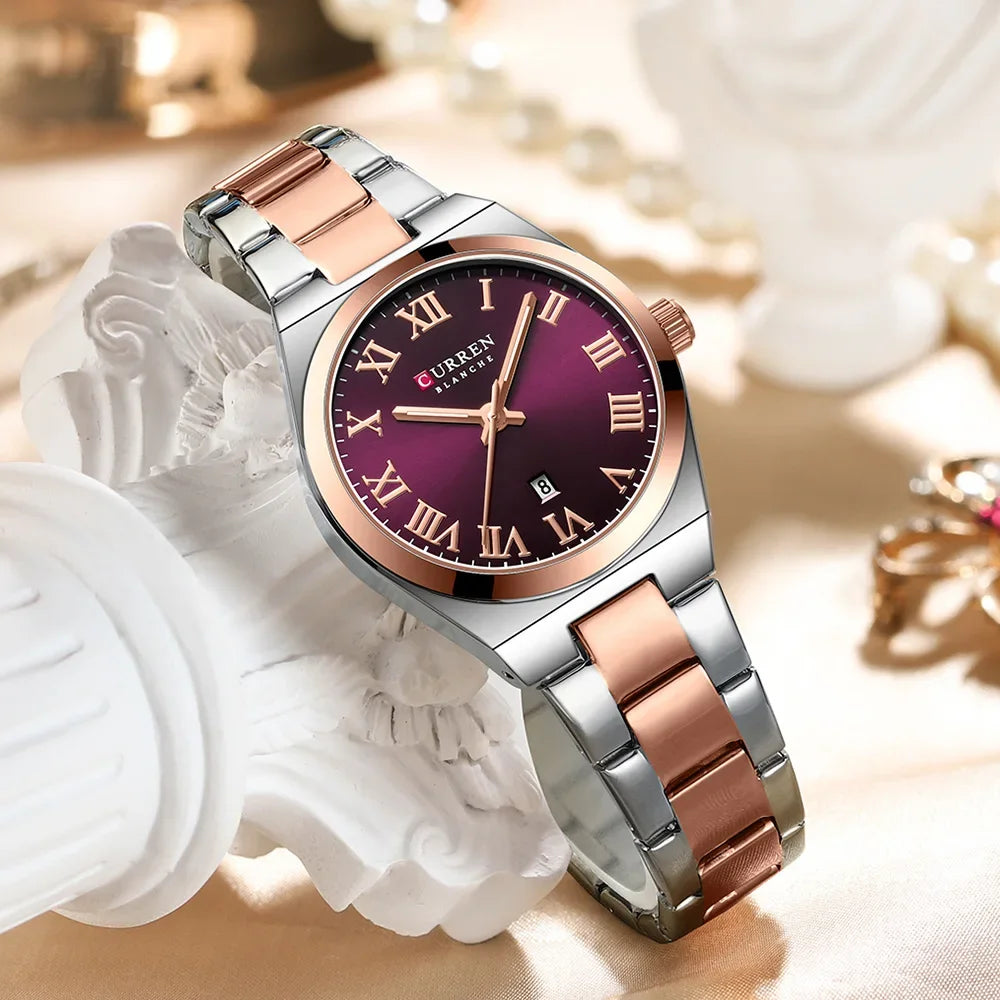 Reloj CURREN para mujer, relojes para mujer, relojes para mujer, vestido de moda resistente al agua, pulsera de acero inoxidable, relojes analógicos con fecha