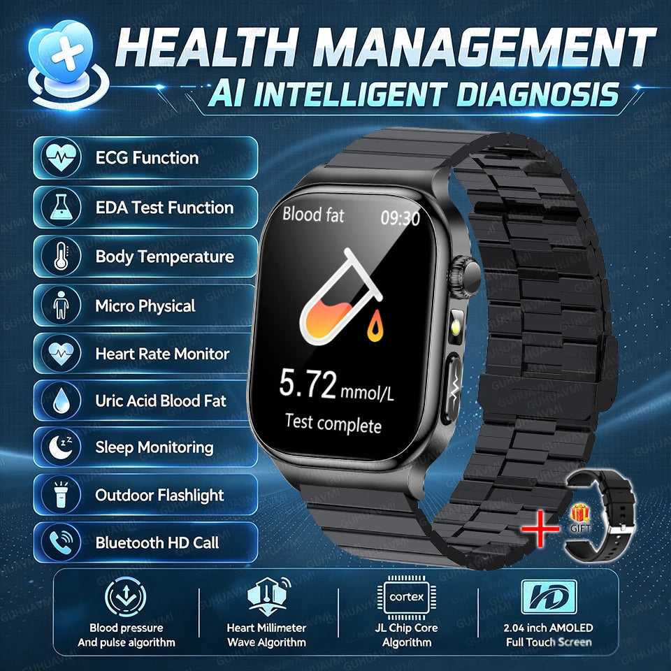 Nuevo Reloj Inteligente de Salud Nivel Hospitalario 2026 con Medición de Grasa Corporal, ECG, Oxígeno en Sangre, Presión Arterial, Pantalla AMOLED HD, Llamadas y Funciones Deportivas para Hombre