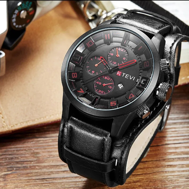 Reloj de Cuarzo para Hombre con Esfera Árabe, Correa de Cuero Informal, Relojes Deportivos con Calendario para Hombre