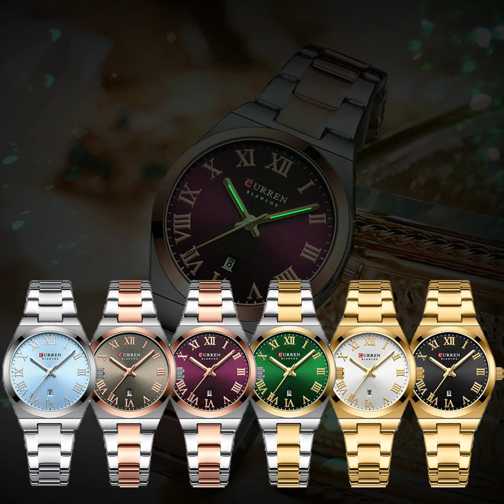 Relojes CURREN de lujo para mujer, relojes de pulsera de cuarzo de acero inoxidable informales a la moda para mujer, regalo para novia resistente al agua