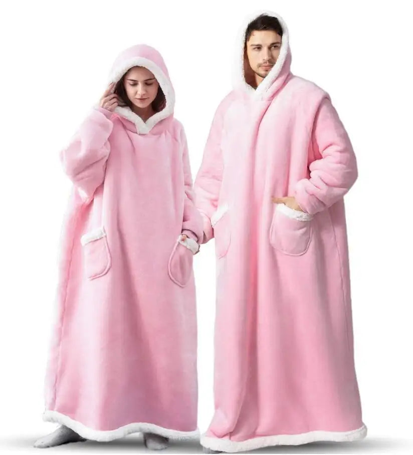 Suer-Manta larga de franela Sherpa, manta cálida de invierno con mangas, sudaderas con capucha, manta de TV de gran tamaño, jersey
