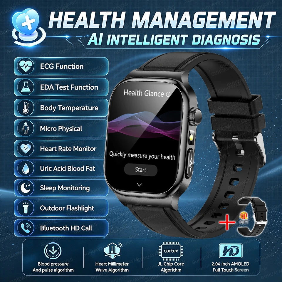Nuevo Reloj Inteligente de Salud Nivel Hospitalario 2026 con Medición de Grasa Corporal, ECG, Oxígeno en Sangre, Presión Arterial, Pantalla AMOLED HD, Llamadas y Funciones Deportivas para Hombre