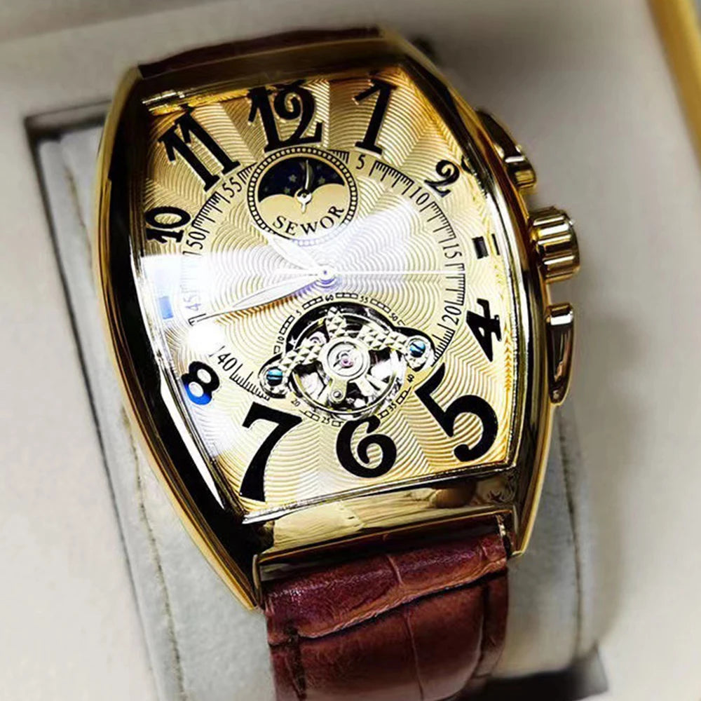 Relojes mecánicos automáticos para hombre, reloj de pulsera con esqueleto de Tourbillon, luminoso, de lujo